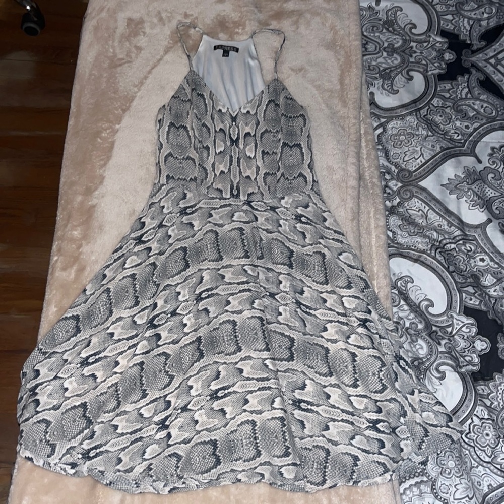 Express snakeskin print skater dress.
